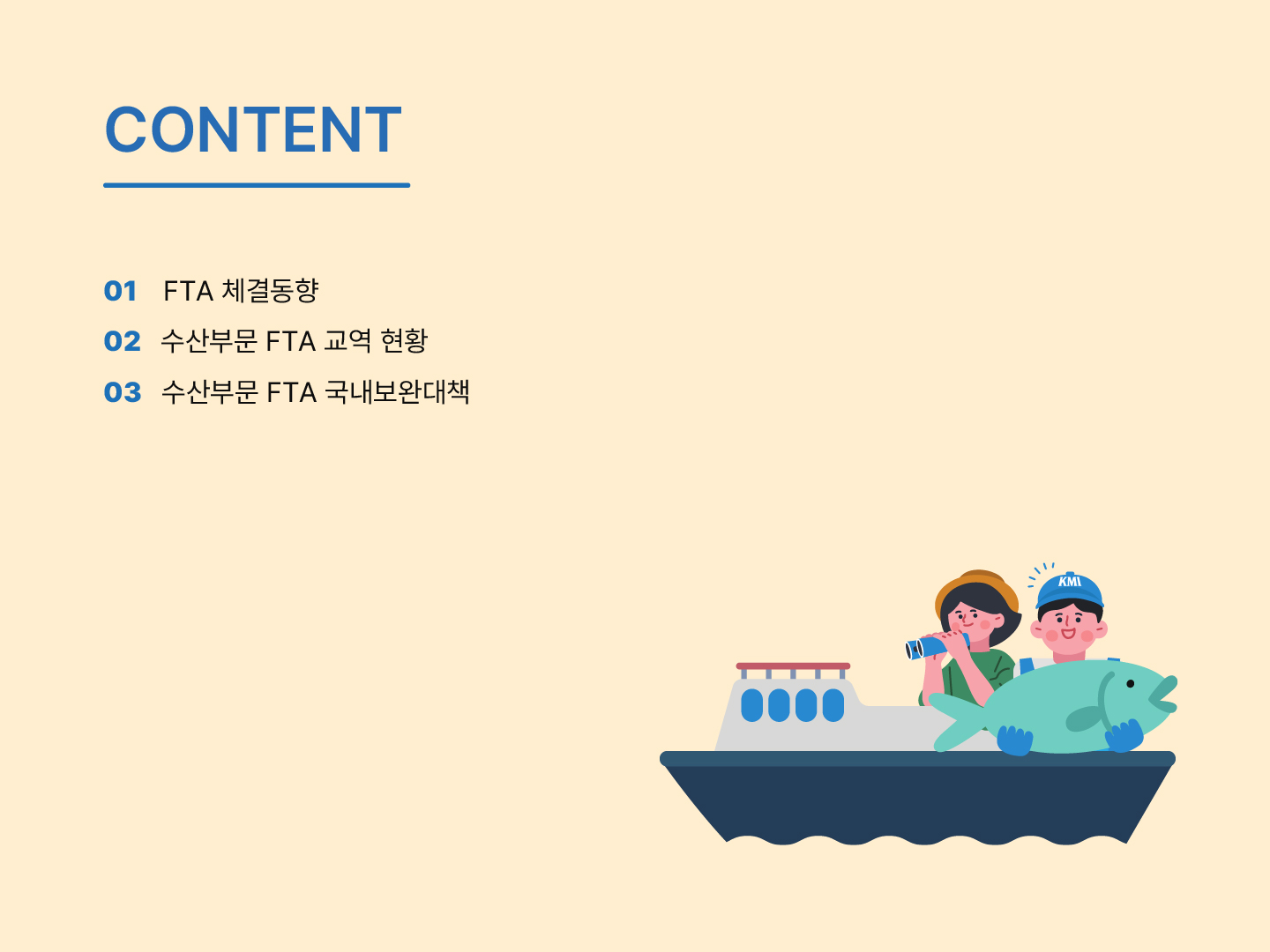 CONTENT 01 FTA 체결동향 02 수산부문 FTA 교역 현황 03 수산부문 FTA 국내보완대책
